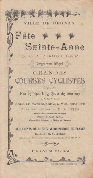 Bernay - Programme de la Fête Ste Anne (05-08-1922)