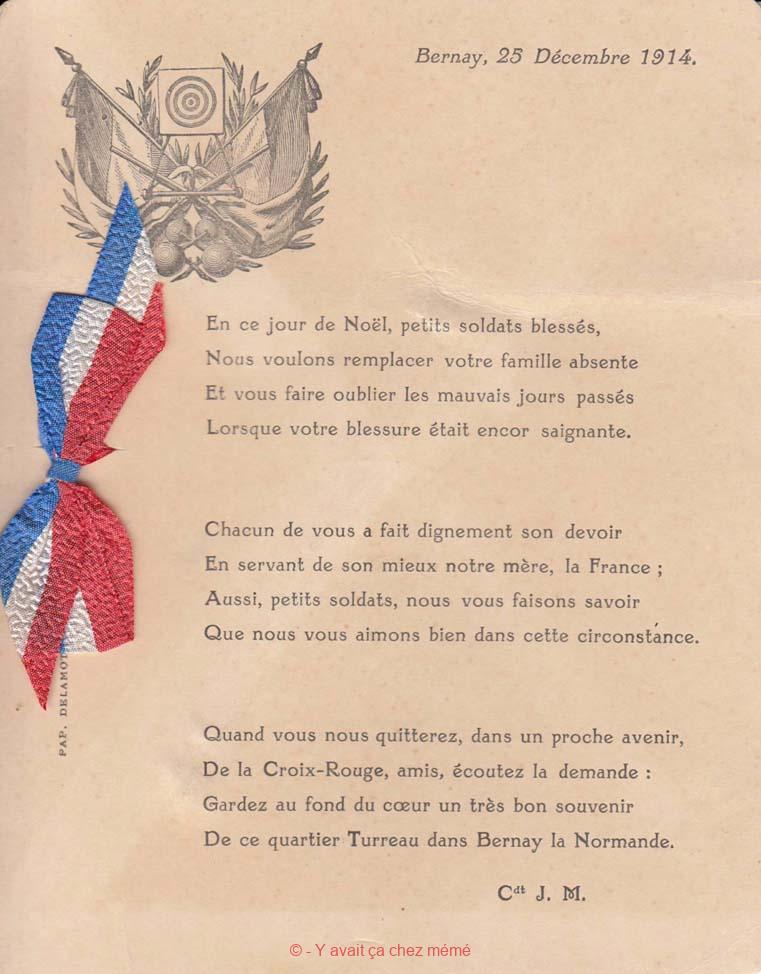 Bernay - Poème aux soldats blessés (25 décembre 1914)
