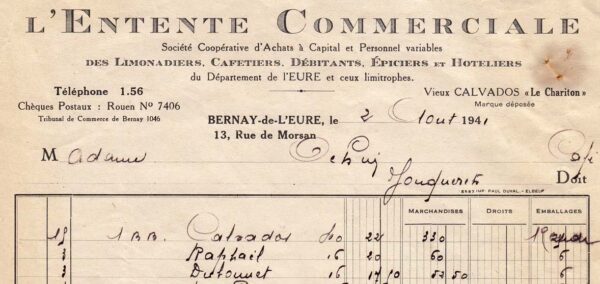 Facture de l'Entente Commerciale